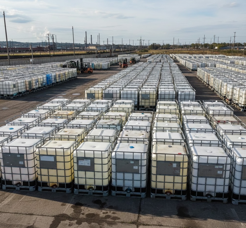 IBC Totes in industrial yard